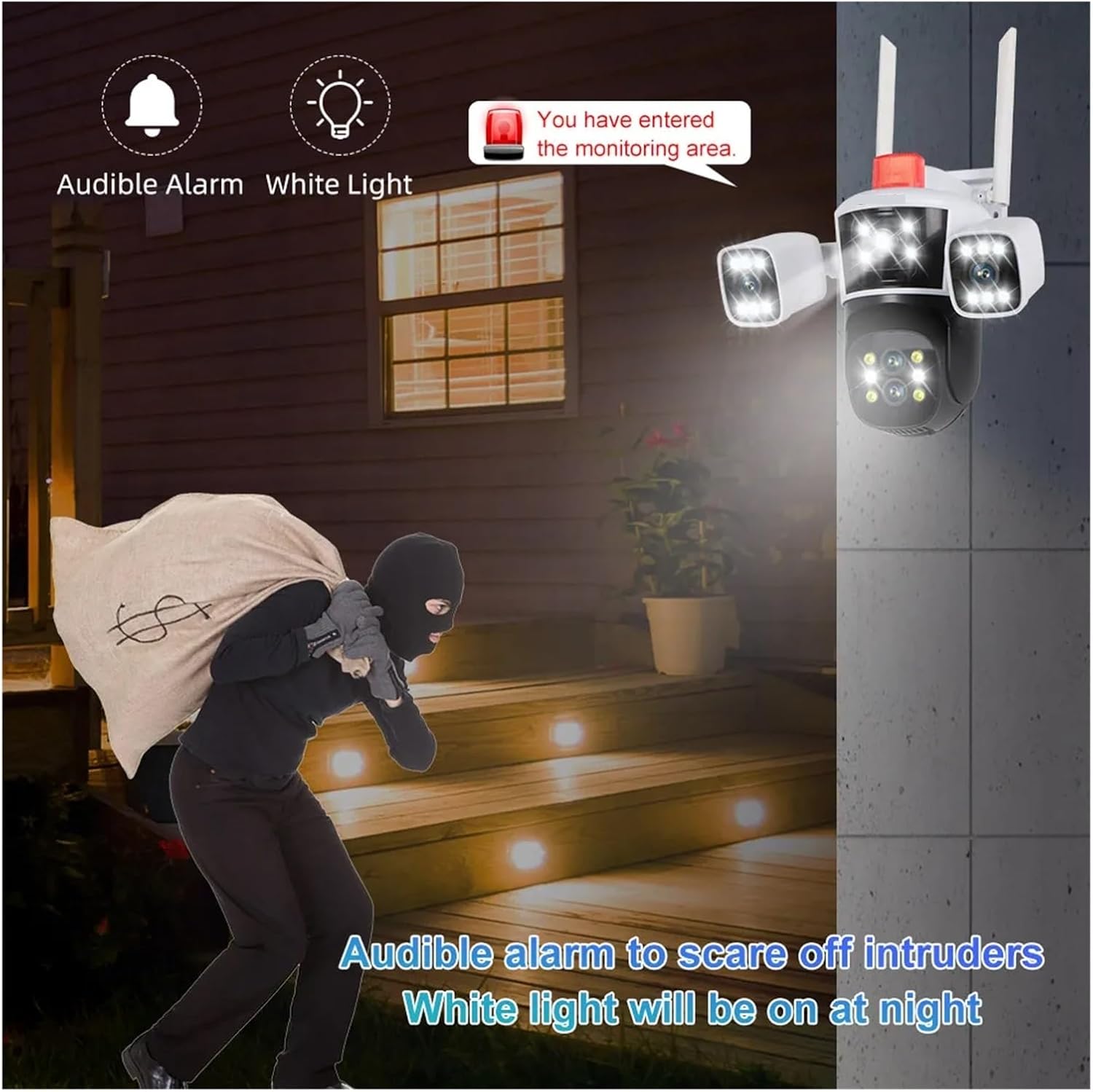 عرض قطعتين كاميرة مراقبة ب ثلاث عدسات 360 درجة تعمل بالطاقة الشمسية - مع ضمان عام - الصورة 6