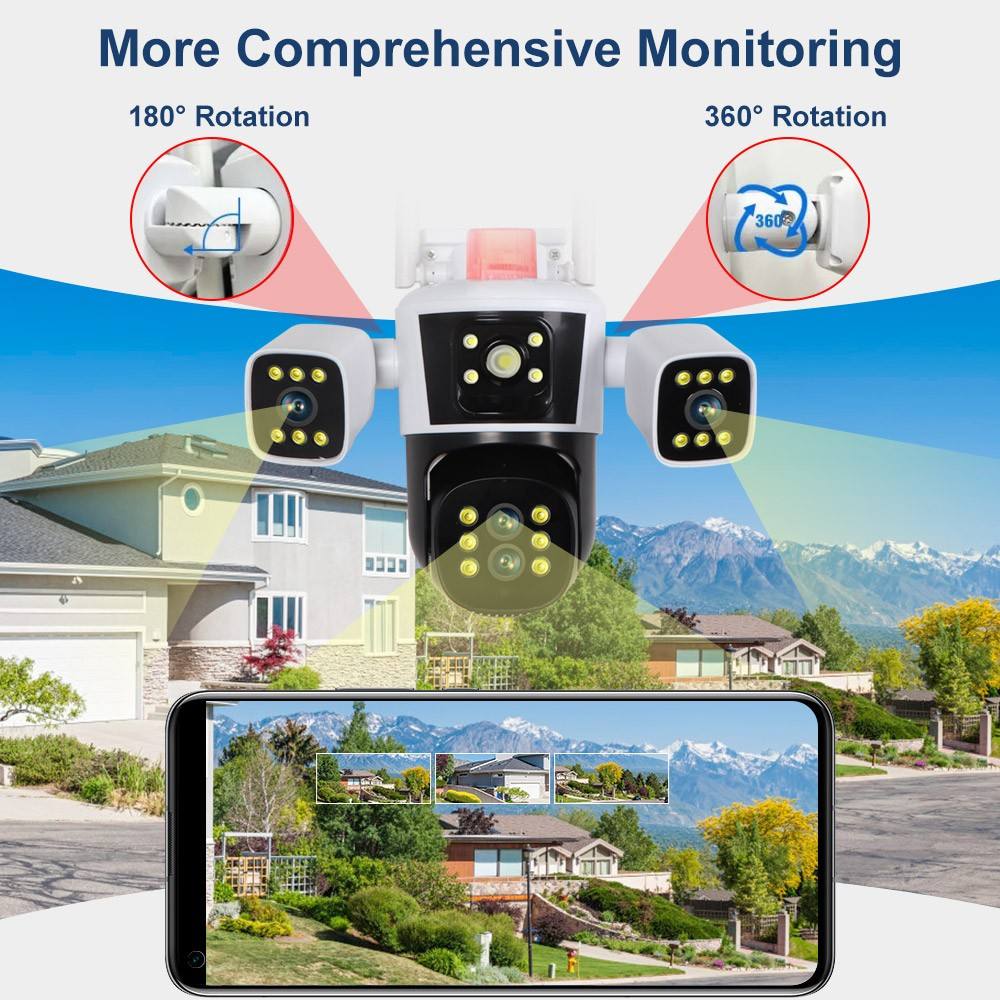 كاميرة مراقبة ب ثلاث عدسات 360 درجة تعمل بالطاقة الشمسية مع ضمان سنة